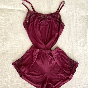 Burgundy Lace Pajama Set Size Small